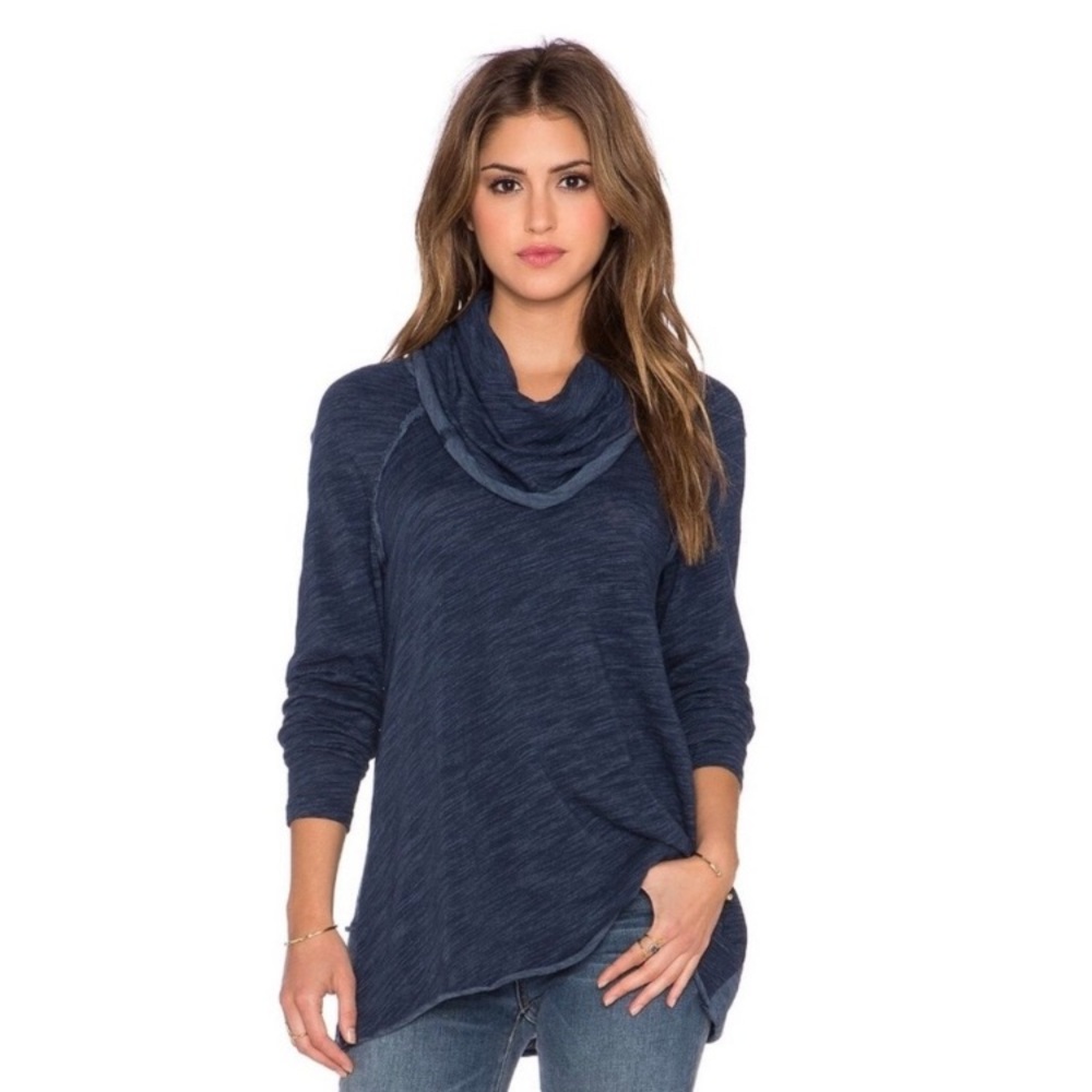 Free People Beach Cocoon Cowl Pullover Sweater Tunic Blue M/L